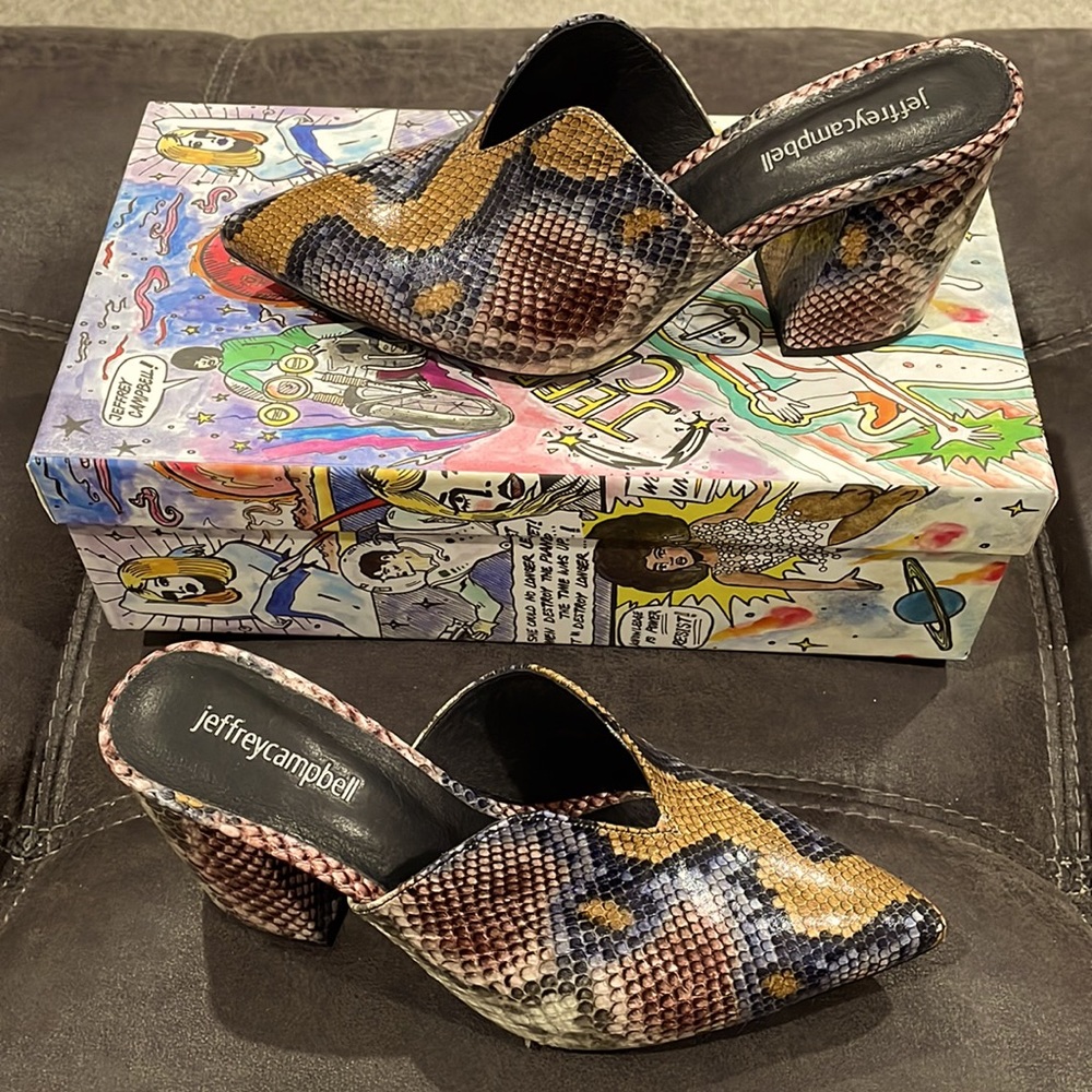 Jeffrey Campbell Colorful Snake Pattern Heels